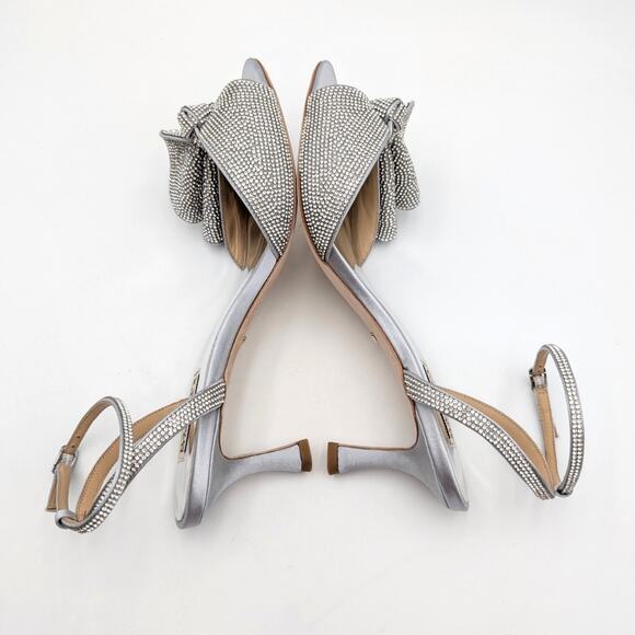 Badgley Mischka Remi Crystal Embellished Ruffle Bow Sandals Womens Size US9 EU40 - Picture 6 of 11